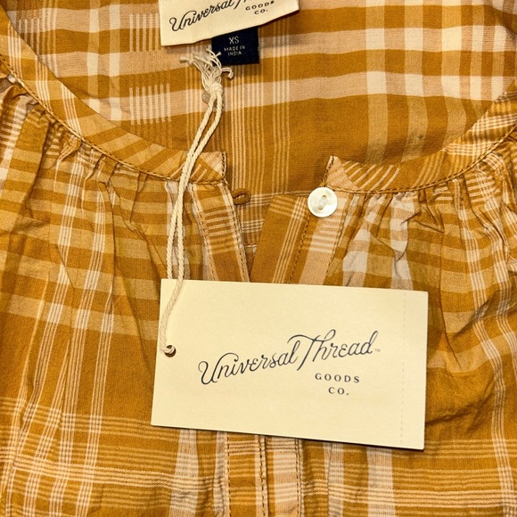 Universal Thread Women's Balloon Long Sleeve Popover Blouse Yellow Plaid Size XS - Picture 9 of 10